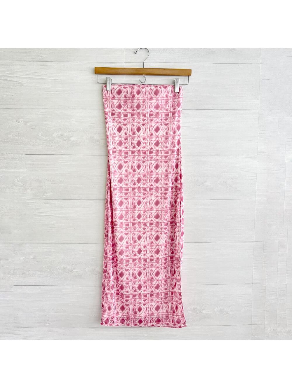 NWT Rachel Paige Mauve Pink Abstract Mesh Strapless Midi Dress XS Pull On